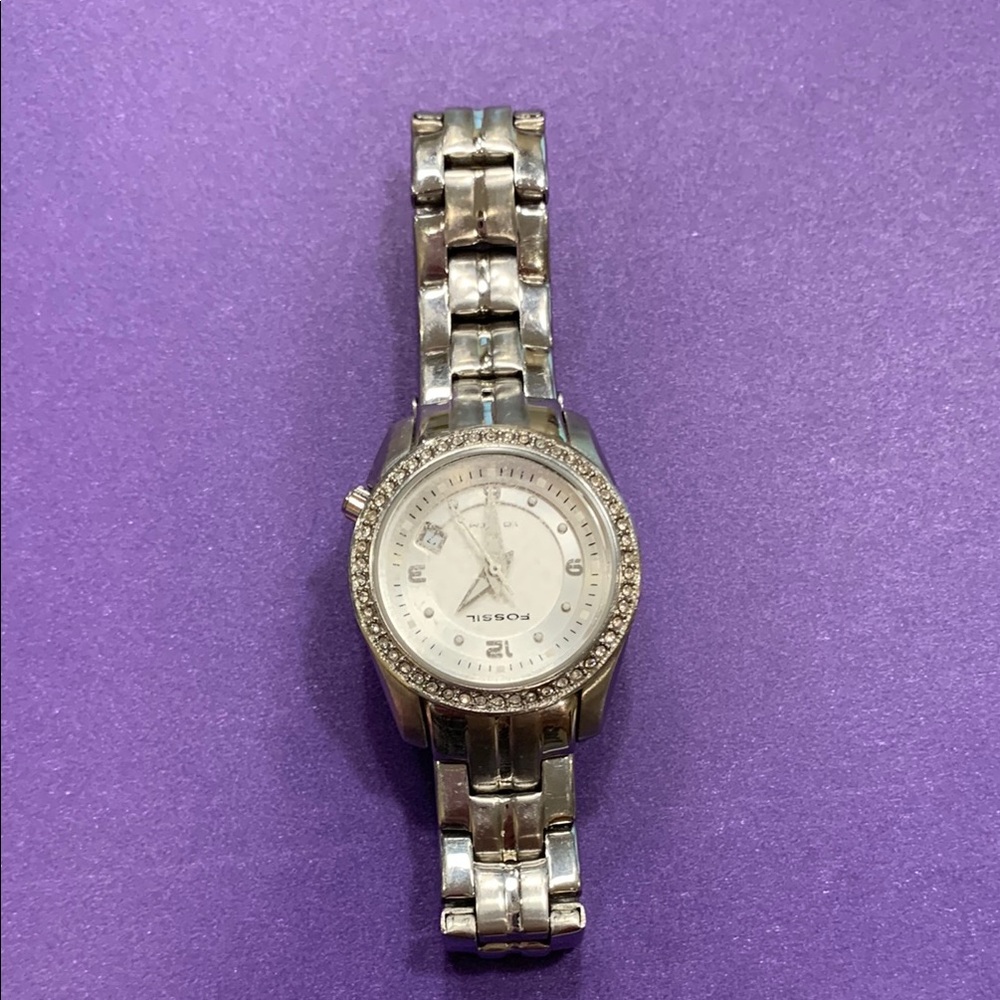 Fossil Silver Watch with Crystal Accents